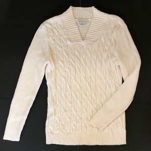 LizClaiborne Cable Knit V Neck Sweater Sz L Cream